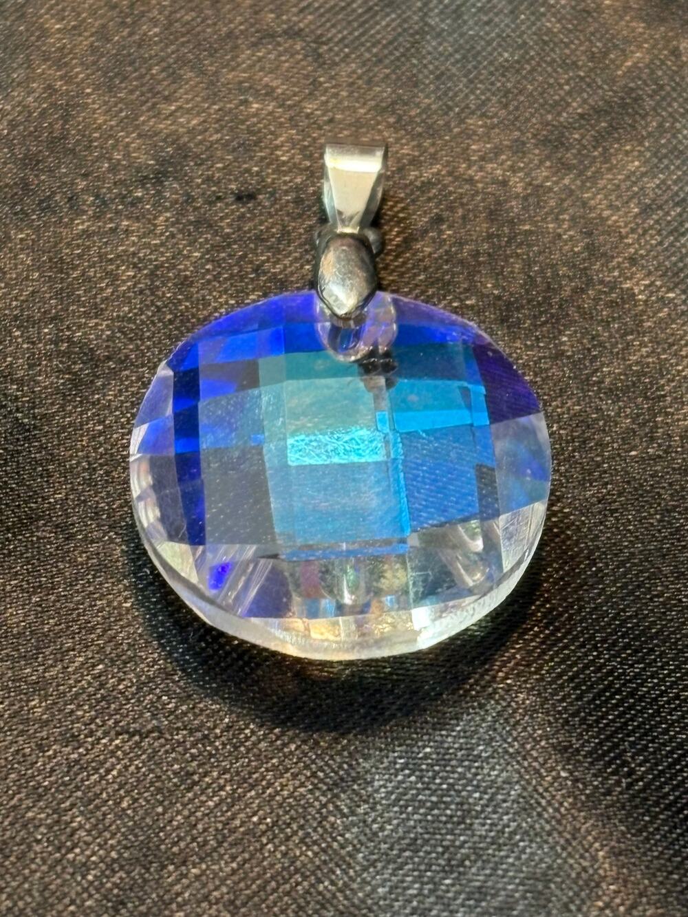 Vintage Faceted Crystal Pendant Aurora Borealis 1980s Pendant Only
